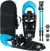 A set of snowshoes and trekking poles laid out on a white background. Produktbild-Vorschau