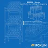 Blueprint style illustration of a storage rack for drink crates, with text and a logo. Produktbild-Vorschau