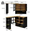 Diagrams showing the dimensions and features of a multi-functional bar table. Produktbild-Vorschau