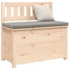 A wooden storage bench with a gray cushion and a beige pillow. Náhľad obrázku produktu