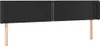 A black upholstered headboard with wooden legs. Produktbild-Vorschau