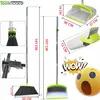 Collage of images showing a broom and dustpan set with dimensions and close-ups. Náhled obrázku produktu