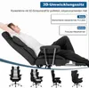 A person is reclining in a gaming chair, with feature callouts in the background. Several other gaming chairs are shown in smaller views at the bottom. Produktbild-Vorschau