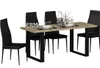 A dining table with four chairs, set with plates, glasses, and a vase. Produktbild-Vorschau