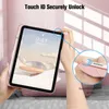 A person is holding an iPad with a protective case, demonstrating the Touch ID feature. Produktbild-Vorschau