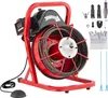 A red and black drain cleaning machine with a coiled cable and various accessories is displayed against a white background. Produktbild-Vorschau