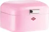 A pink bread box with a silver handle and a red logo. Anteprima dell’immagine prodotto