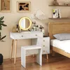 COSTWAY Make-up tafel met kruk, afneembare LED-spiegel, 3 Productafbeelding-voorbeeld 2
