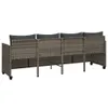 The back view of a gray poly rattan sofa with dark gray cushions against a white background. Produktbild-Vorschau
