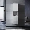 A modern bathroom with a tall white cabinet against a grey tiled wall. Produktbild-Vorschau