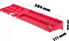 A red tool organizer rack with various compartments for tools, shown with dimensions indicated by text overlays. Podgląd zdjęcia produktu