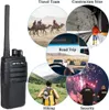 A collage of images showing different scenarios where a Retevis RT21 walkie-talkie can be used, including travel, construction, road trips, hiking, and security. Náhled obrázku produktu