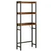 A tall, narrow shelving unit with a rustic wood finish and black metal frame, shown against a white background. Náhled obrázku produktu