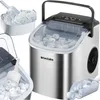 A collage of images showing a portable ice maker and its ice cubes. Produktbild-Vorschau