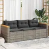 vidaXL Gartensofa mit Kissen 3-Sitzer Grau Poly Rattan Produktbild-Vorschau 2