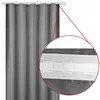 A close-up view of the top edge of a gray curtain, showing the header tape with multiple rows of stitching and loops for hanging. Produktbild-Vorschau