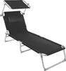 A black and silver foldable lounge chair with a sunshade, shown against a white background. Náhled obrázku produktu