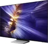 A side view of a modern flat-screen television on a stand. Produktbild-Vorschau