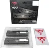A product shot of computer RAM modules and their packaging, along with stickers. Produktbild-Vorschau