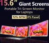 A laptop with two additional screens attached to its sides, displaying colorful floral images. Produktbild-Vorschau