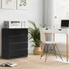 A home office setup with a black dresser, a white desk, a laptop, and a potted plant. Voir les images du produit