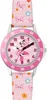 A close-up, front-facing view of a child's wristwatch with a pink band and face, featuring Minnie Mouse. Produktbild-Vorschau
