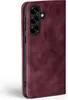 A close-up side view of a burgundy flip phone case. Produktbild-Vorschau