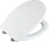 A white toilet seat with silver hinges is shown against a white background. Produktbild-Vorschau
