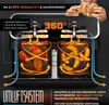 Diagram showing the air circulation system of a dual-chamber air fryer, with food items inside. Produktbild-Vorschau