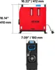 Two images showing a red diesel air heater with dimensions indicated. Produktbild-Vorschau