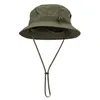 A green bucket hat with a drawstring is shown against a white background. Podgląd zdjęcia produktu