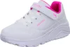 A white Skechers sneaker with pink accents. Voir les images du produit