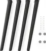 Four black table legs are arranged vertically on a white background, with screws and circular pads to the right. Produktbild-Vorschau