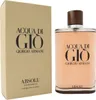 Acqua di Giò Absolu Eau de Parfum von Giorgio Armani mit bernsteinfarbenem Flakon und beiger Verpackung, beide mit schwarzer Schrift. Náhled obrázku produktu