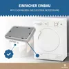 A washing machine and a gray appliance part are shown, with text overlays and graphics indicating ease of installation. Produktbild-Vorschau