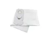A white vacuum cleaner bag with a gray cardboard attachment lies on a white background. Produktbild-Vorschau