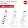 Three different Hailo stepladders are displayed against a white background, with descriptive text and the Hailo logo. Anteprima dell’immagine prodotto