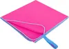 A pink microfiber towel with blue trim and a blue loop, laid out flat on a white background. Produktbild-Vorschau