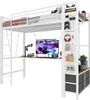 A white metal loft bed with a desk and storage underneath, set against a white background. Náhled obrázku produktu