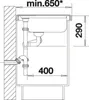 Technical drawing of a sink with dimensions and plumbing details. Podgląd zdjęcia produktu