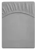 A close-up view of a gray fitted sheet with elastic gathering at the top. Produktbild-Vorschau
