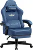 A blue gaming chair with a footrest is shown against a white background. Podgląd zdjęcia produktu
