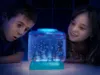 Two children are looking with wonder at a glowing aquarium with tiny creatures inside. Voir les images du produit