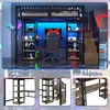 A collage of images showcasing a loft bed with an integrated desk and shelving, along with close-ups of its features. Produktbild-Vorschau