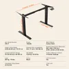 A diagram of a black adjustable standing desk frame with dimensions and specifications. Podgląd zdjęcia produktu