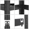 Collage of close-up shots showing the assembly and details of a black metal shelving unit. Produktbild-Vorschau