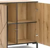 An open cabinet with wooden doors and shelves, framed by black metal. Voir les images du produit