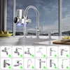 A kitchen faucet with a water filter attachment, shown with a sink and window in the background, and a collage of different faucet styles below. Produktbild-Vorschau
