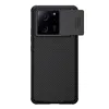 A black phone case with a textured surface and a sliding camera cover. Voir les images du produit