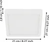 A white square LED ceiling light with dimensions indicated by measurement lines and text. Anteprima dell’immagine prodotto